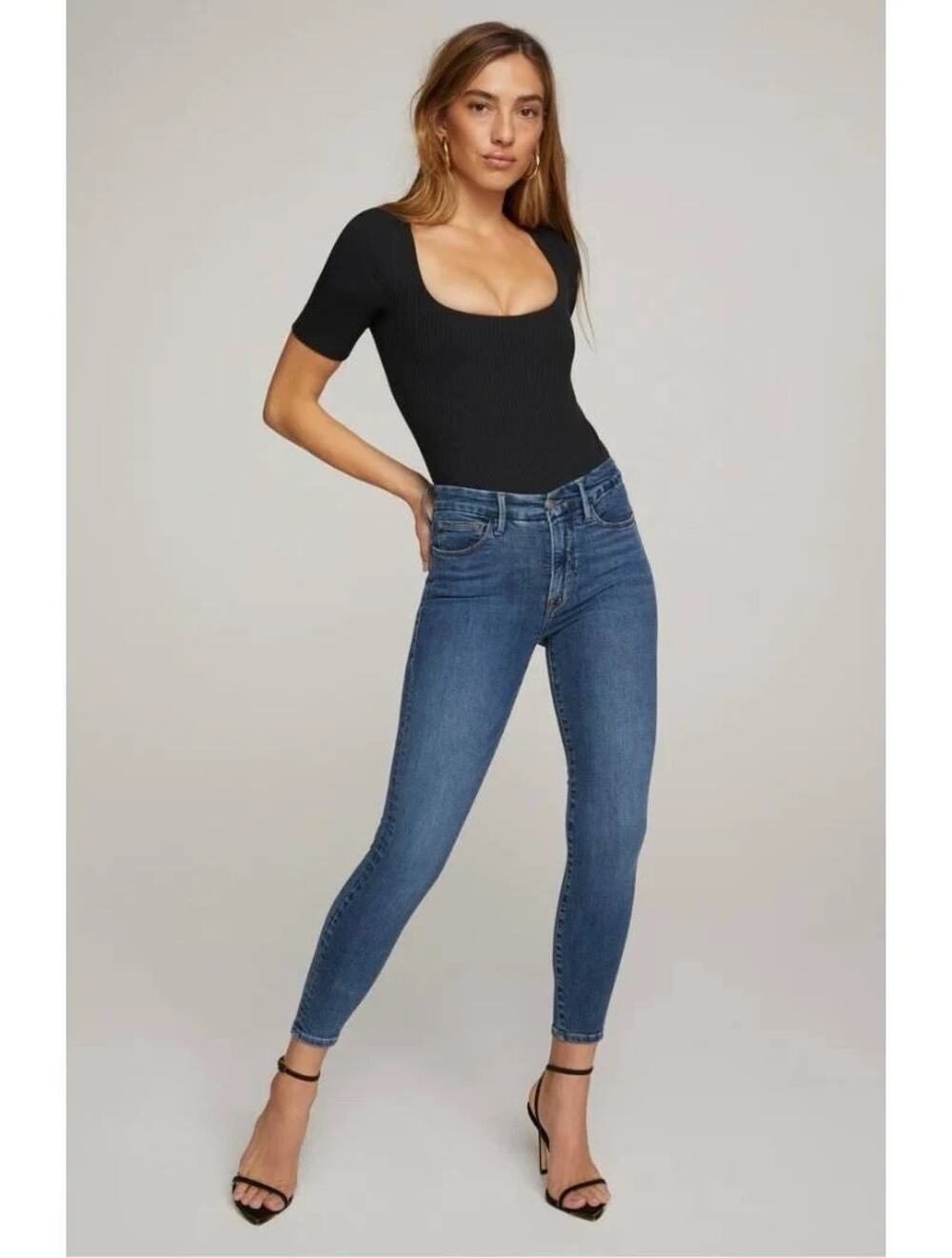 Good American Good Legs Crop High Rise Skinny Jeans Blue615 Denim Size 16
